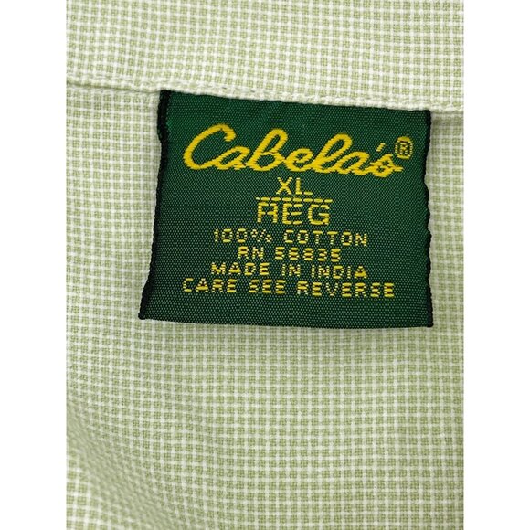 Cabela's Men's XL Button Down Shirt Green Checkered 100% Cotton Short Sleeve - Picture 7 of 9